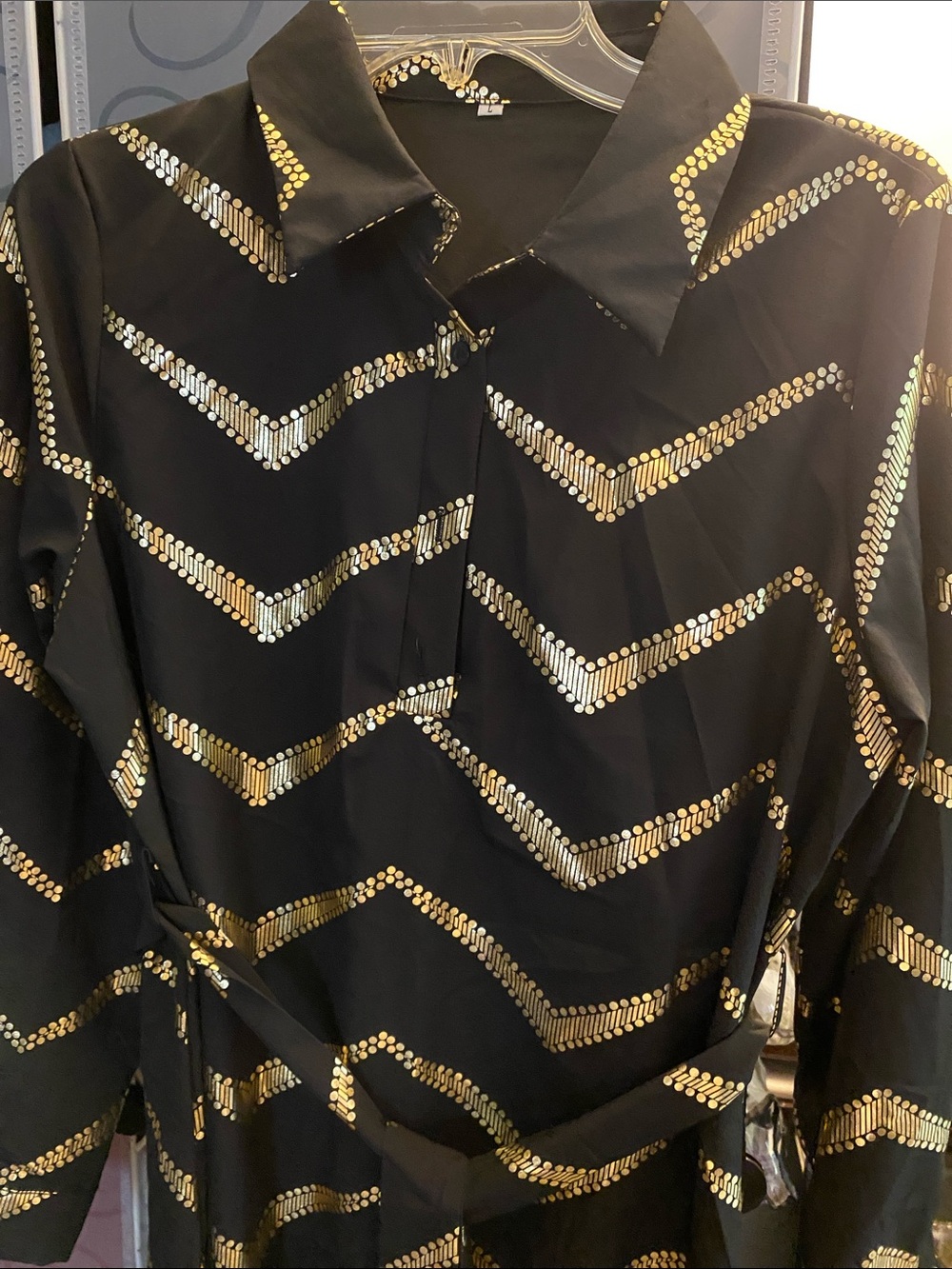 NWOT, Black Dress with Gold Chevron Sequin Pattern